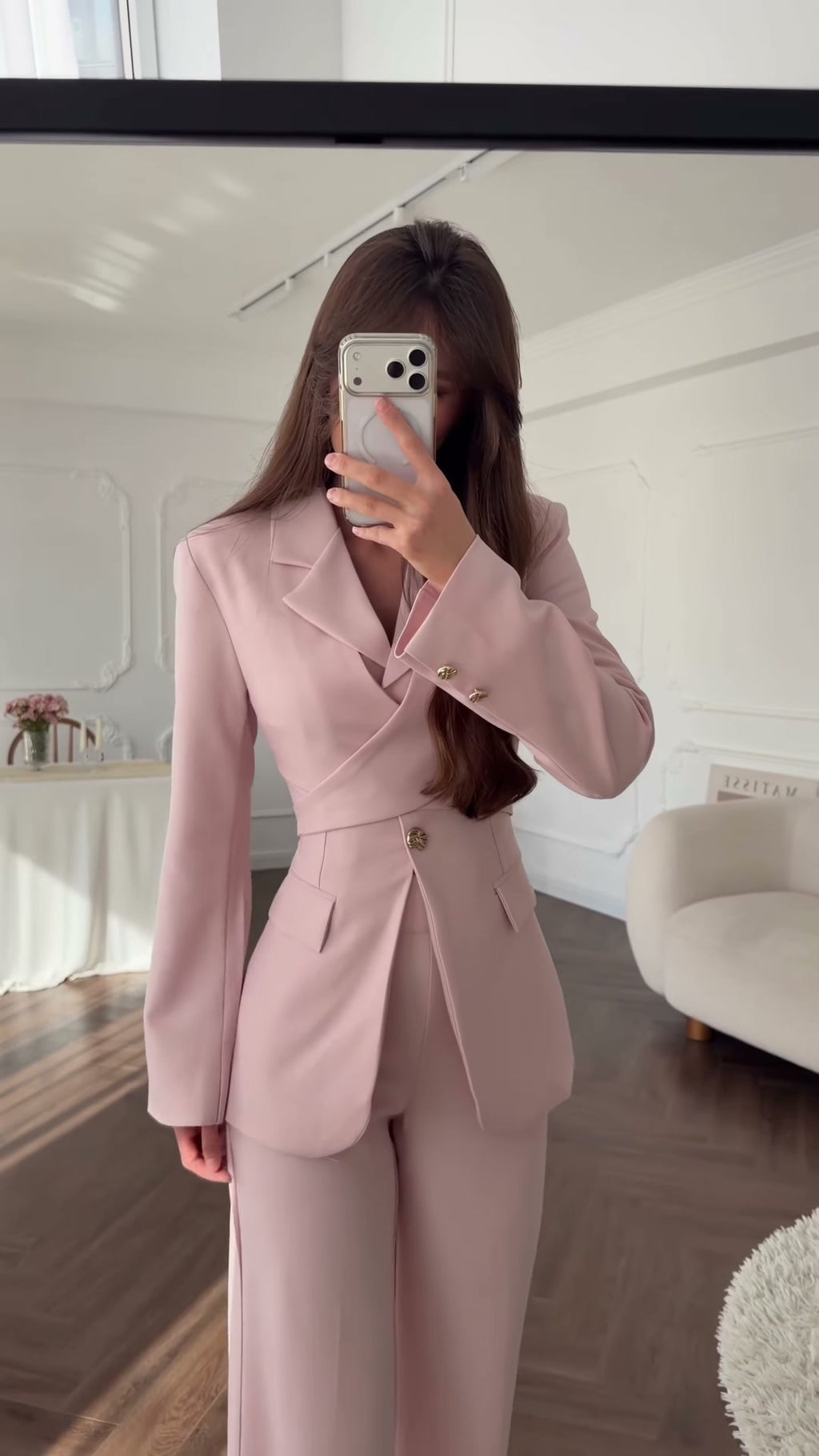 Opale rose - pantalon large fluide